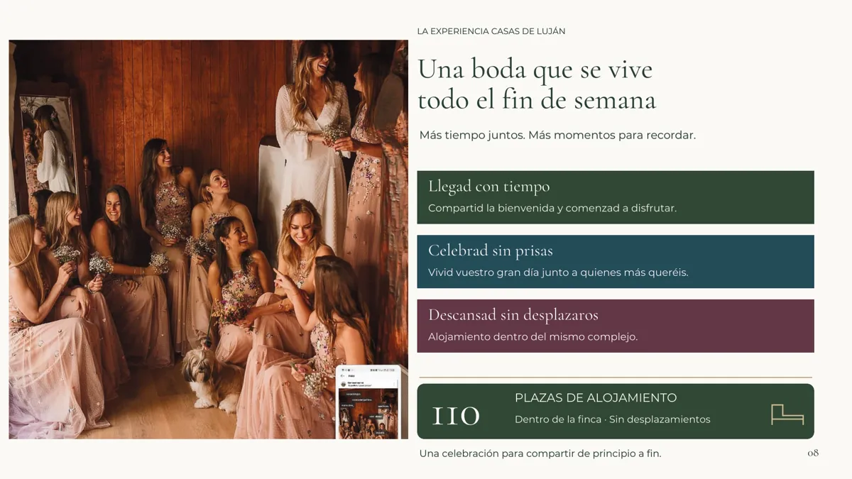 Boda de fin de semana con 110 plazas de alojamiento dentro de la finca