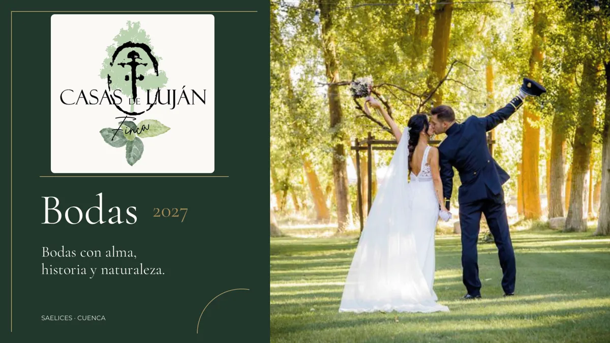 Portada del dosier de bodas 2027 de Casas de Luján, finca histórica en Saelices, Cuenca