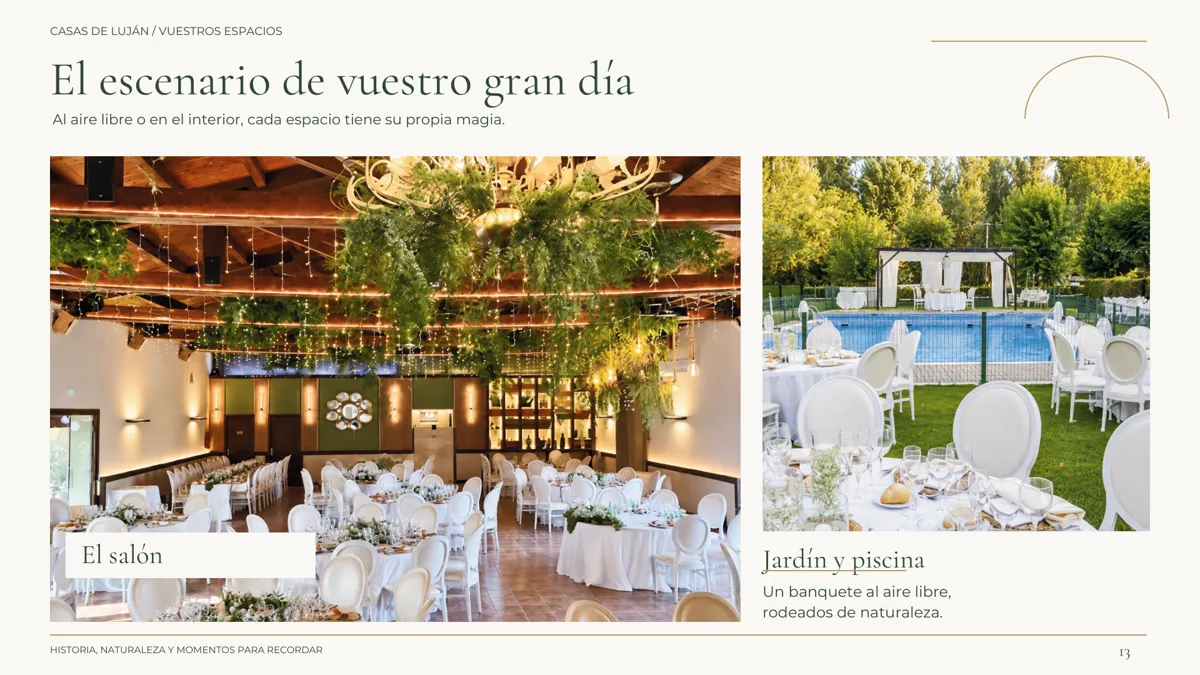 Espacios para la boda: salón, jardín y piscina